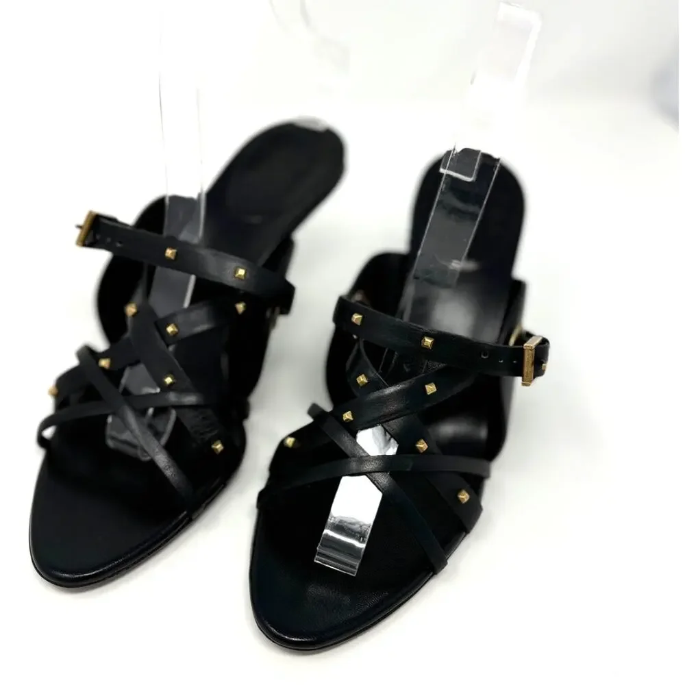 Gucci Women's Black Studded Strappy Heels Size 8 - Picture 2 of 16